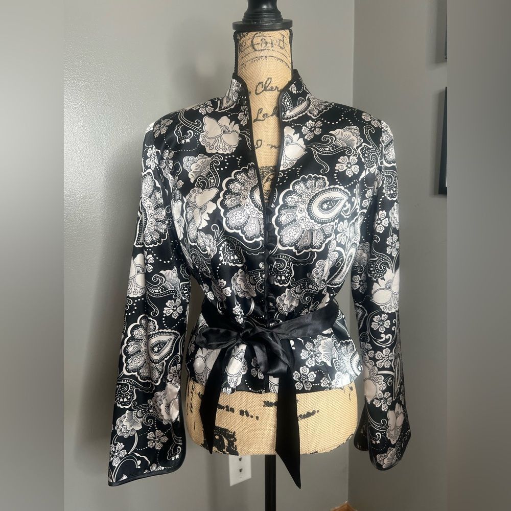 Vintage satin‎ floral paisley cropped blazer cocktail party  night out artsy